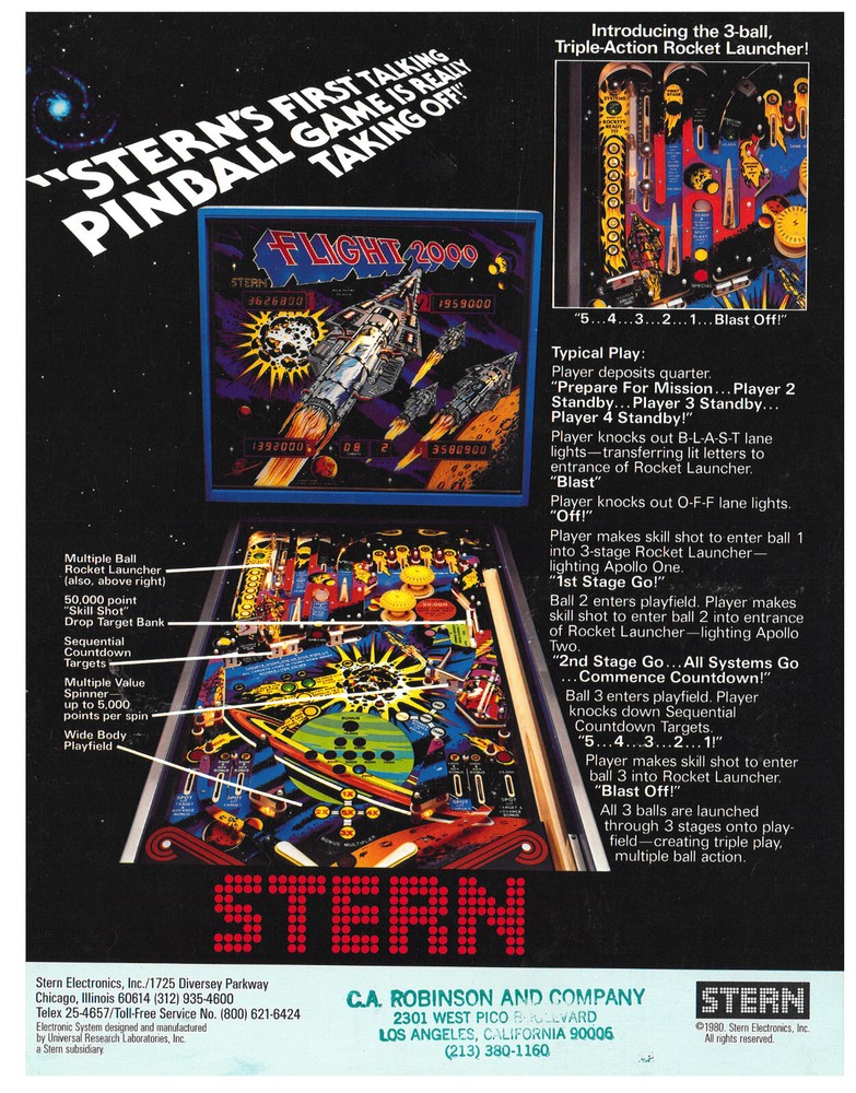 Flight 2000 Stern Pinball Flyer / Brochure / Ad - Mint Condition