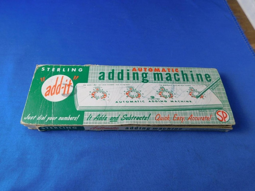 STERLING AUTOMATIC ADDING MACHINE WITH PLASTIC PICK ORIGINAL BOX MATH TOOL