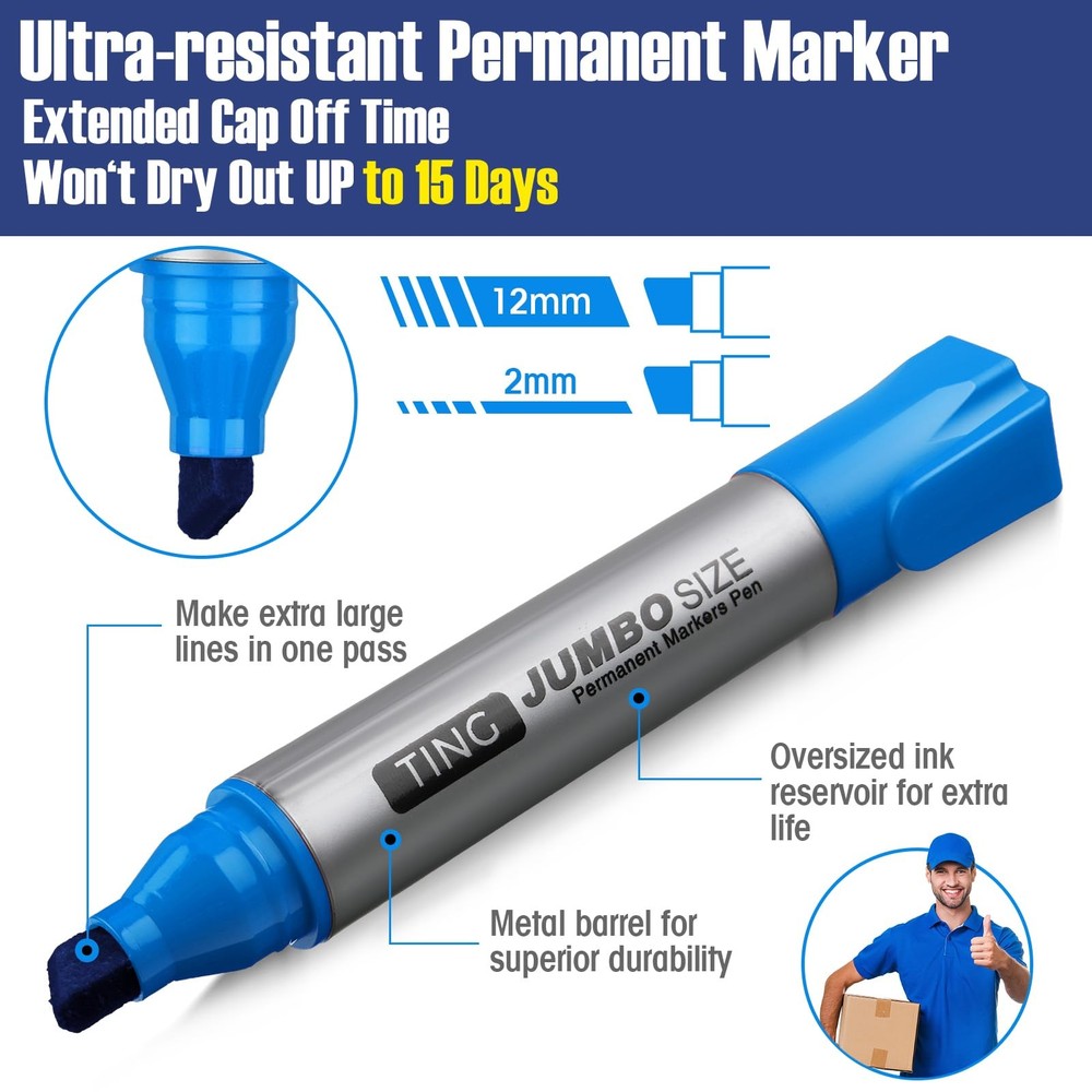 10 Pack Jumbo Permanent Markers Bulk Large Chisel Tip Permanent Markers Quick...