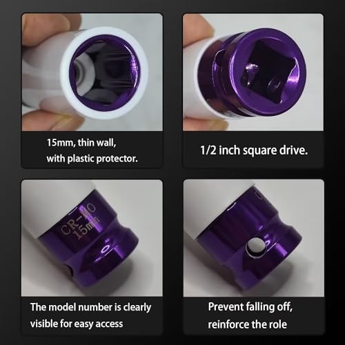 15mm 1/2" Drive Wheel Protector Impact Socket - Thin Wall Deep Socket for 15MM