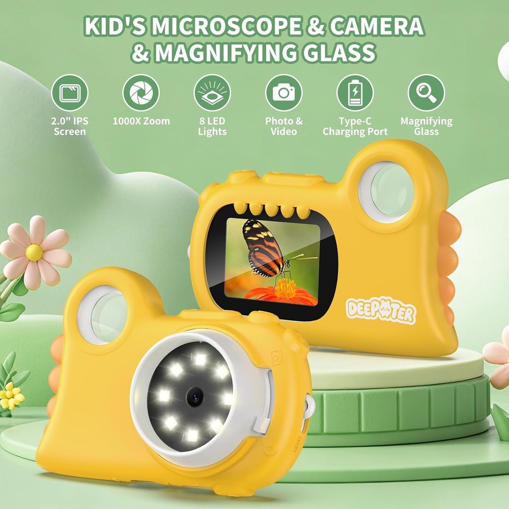 Microscope for Kids:1000X Handheld Digital Pocket Microscope - 2.0" IPS Screen,h