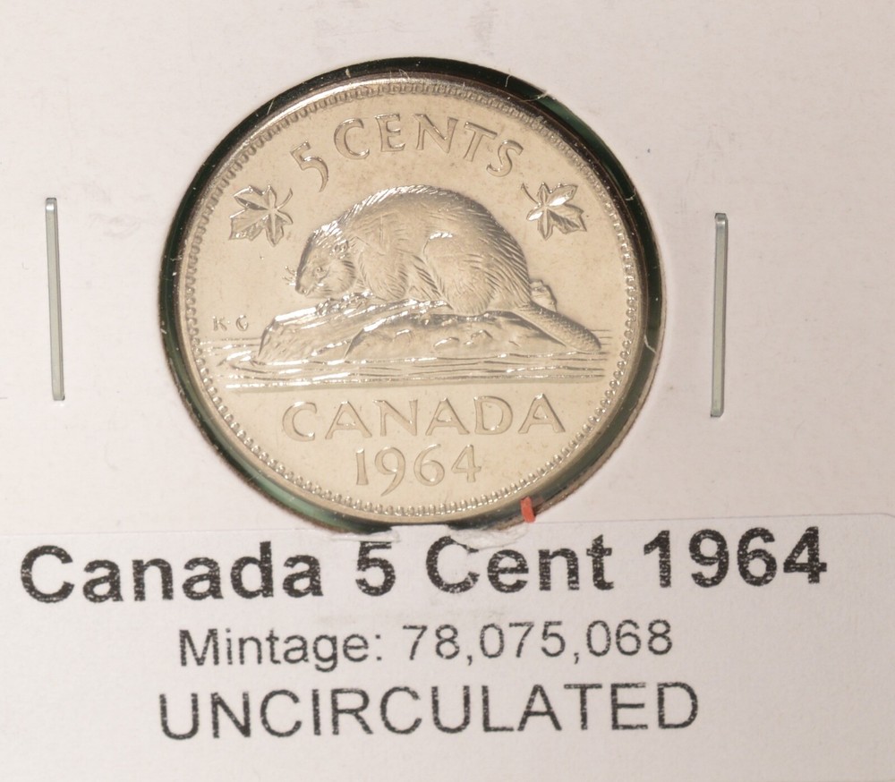1964 Canada 5 Cent - UNCIRCULATED from Mint Roll 🇨🇦