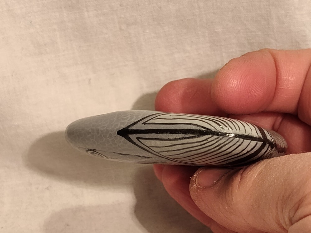 Hand Painted Stone Rock Gray Fish Signed