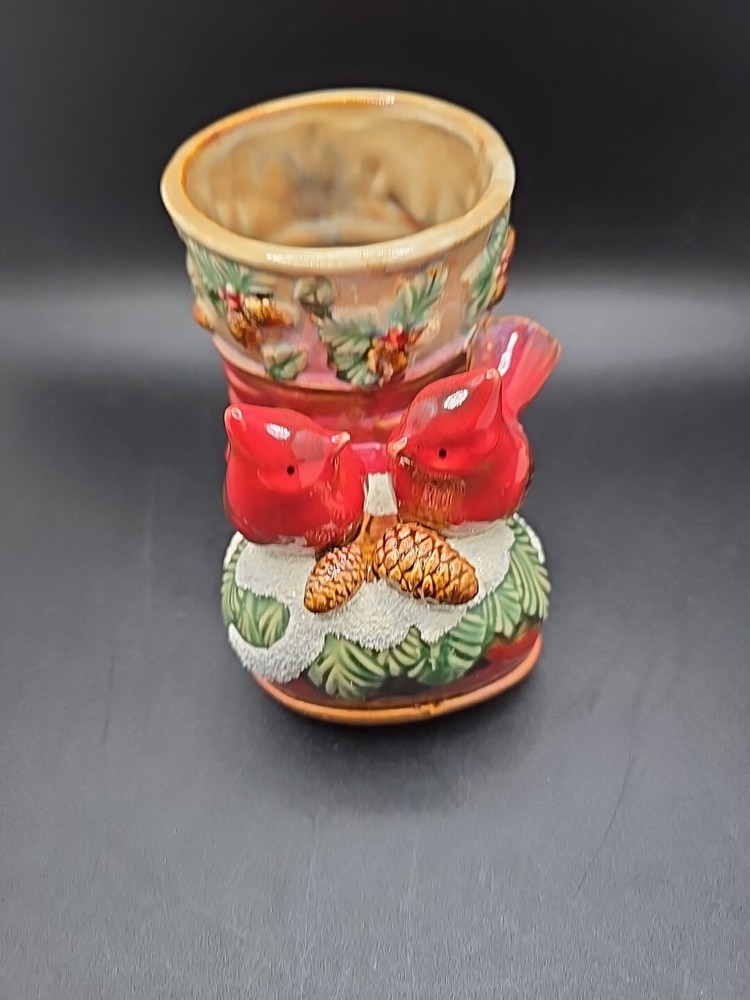 CERAMIC CHRISTMAS SANTA BOOT PINE CONES CARDINAL BIRDS Table Decor