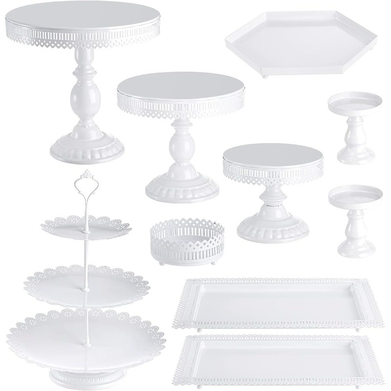 10 Piece Metal Cake Stand Set 3 Tier Cupcake Holder Rectangular Hexagon Display