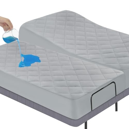 Mattress Pad Waterproof Quilted, Fitted Mattress Protector Split King Gray