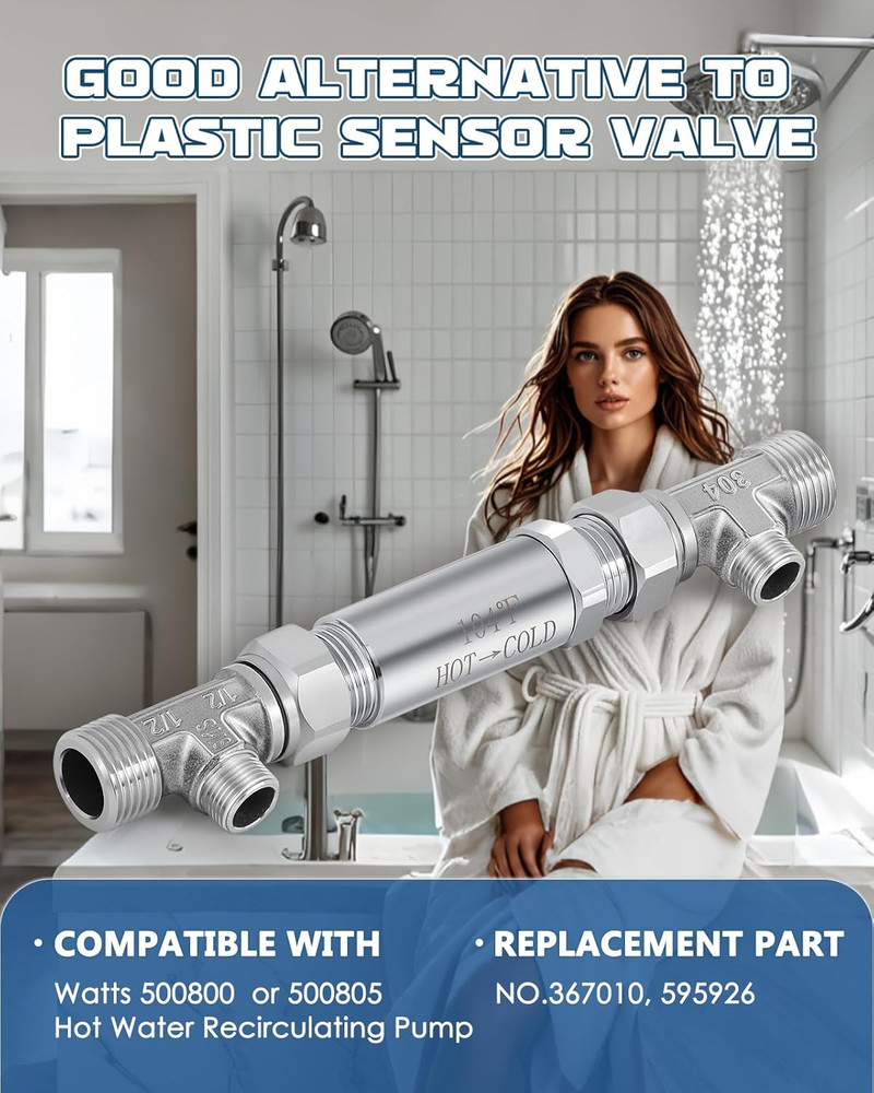 Upgraded Bypass Sensor Valve Kit for Instant Hot Water Recirculating System 304