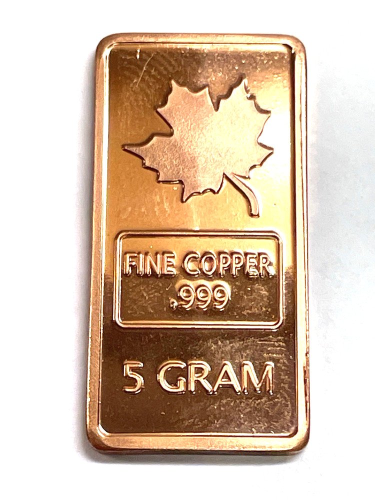 5 Gram Copper Maple Leaf Bars, 2-PACK, Copper Bars, 2 bars, REEDERSONG