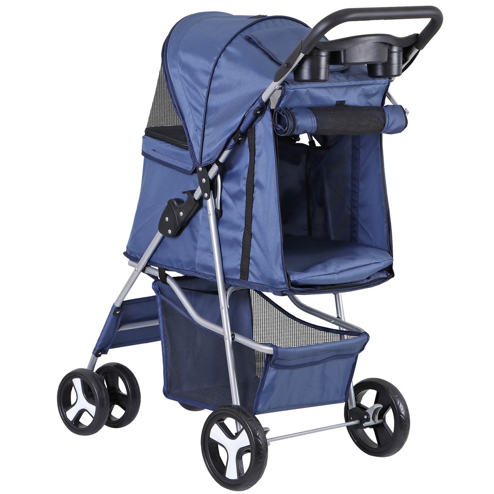 4-Wheels Folding Dog Stroller Pet Stroller for Medium Dogs Cat Stroller Blue