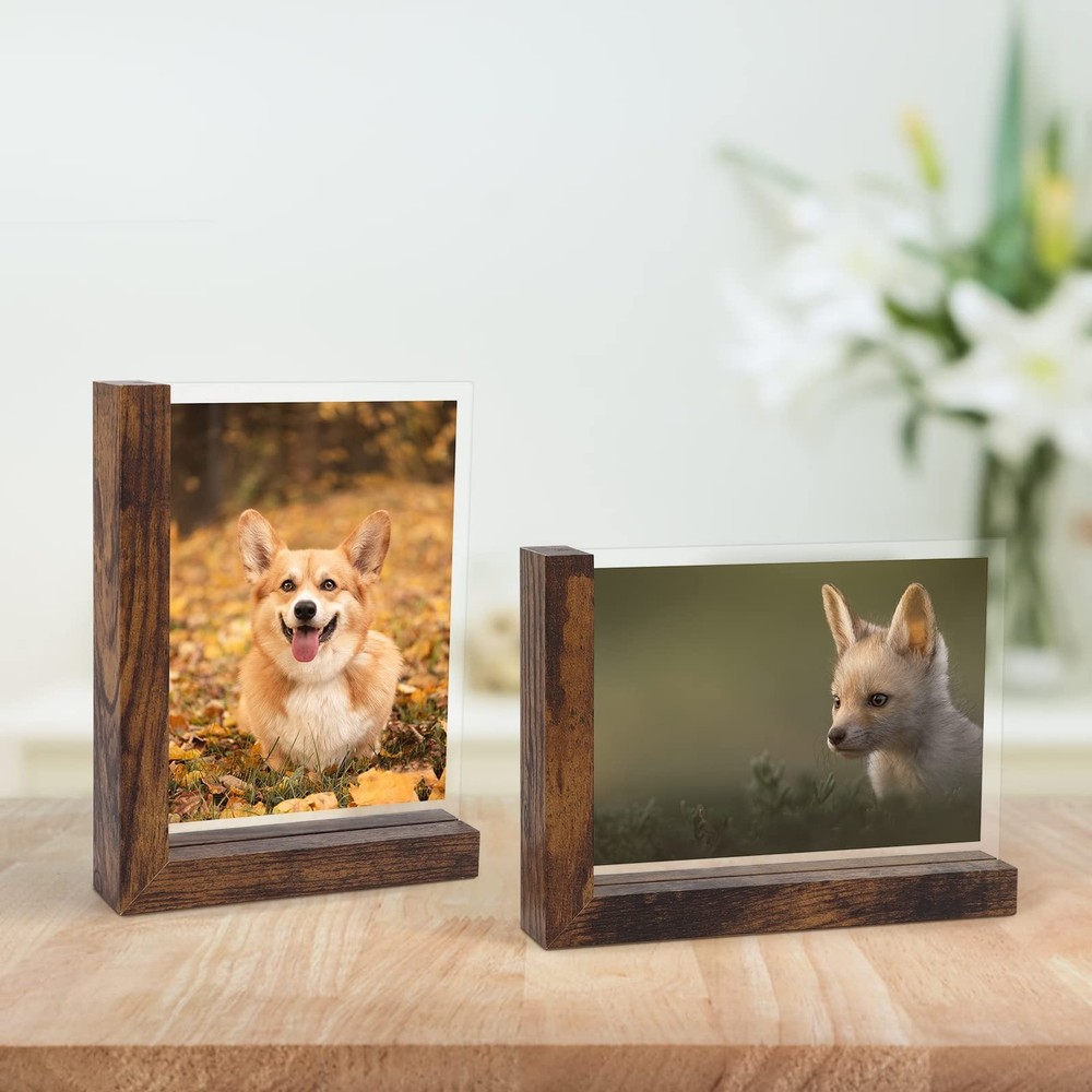 5x7 Picture Frames Set of 2, Double Sided Frame Display Holder with Rustic L ...