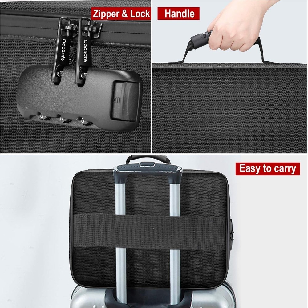 Fireproof Document Bag with Lock, File Storage Case with Water-Resistant Zipper