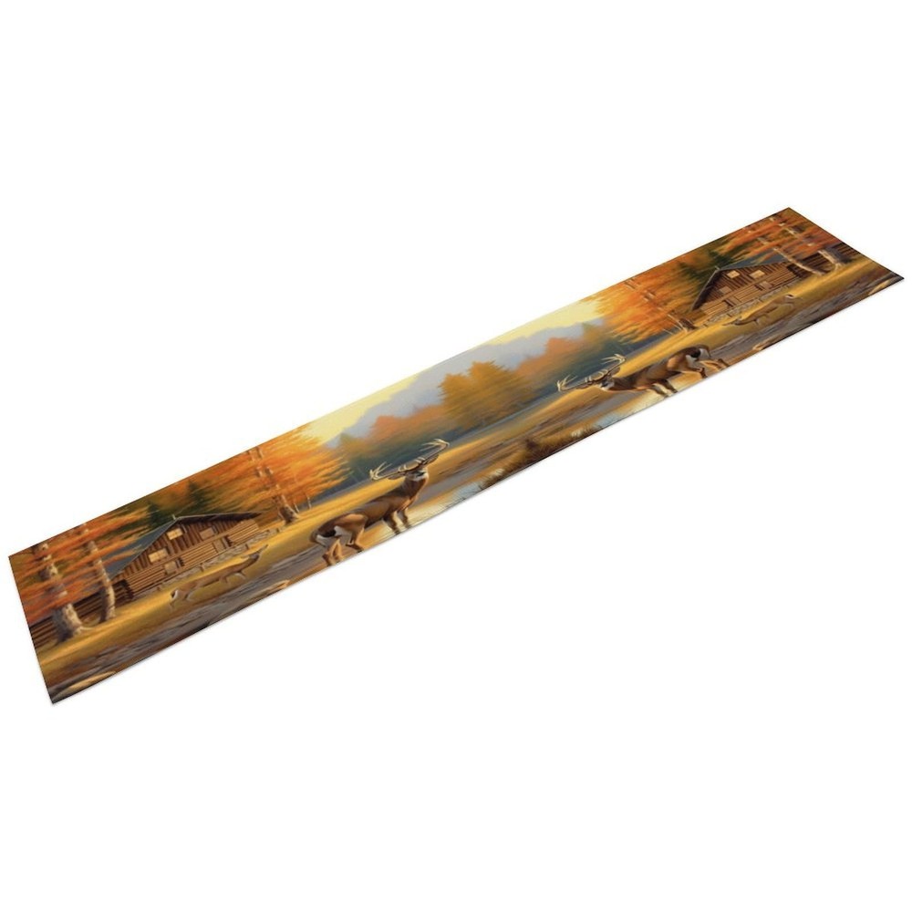 Vintage Deer Table Runner, Rustic Cabin Forest W13X L36, Style-6