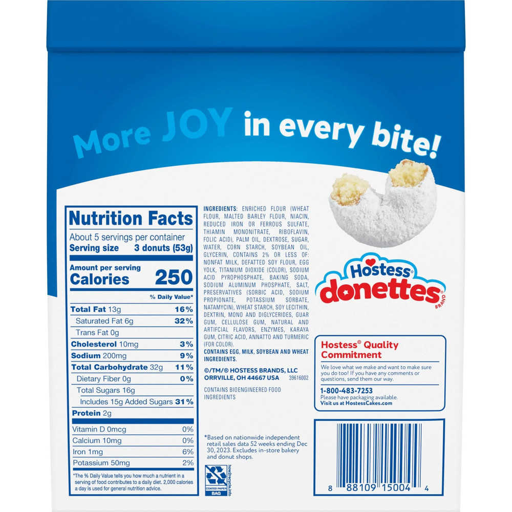 Hostess Donettes, Powdered Mini Donuts, 10 Oz Bag