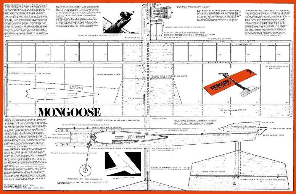 Model Airplane Plans (UC): Mongoose 34" Slow Combat for .36 by Dick Mathis