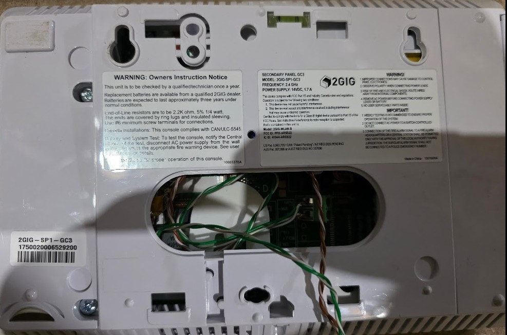 2GIG SP1 GC3 7" Touch Screen Security and Control Panel - White