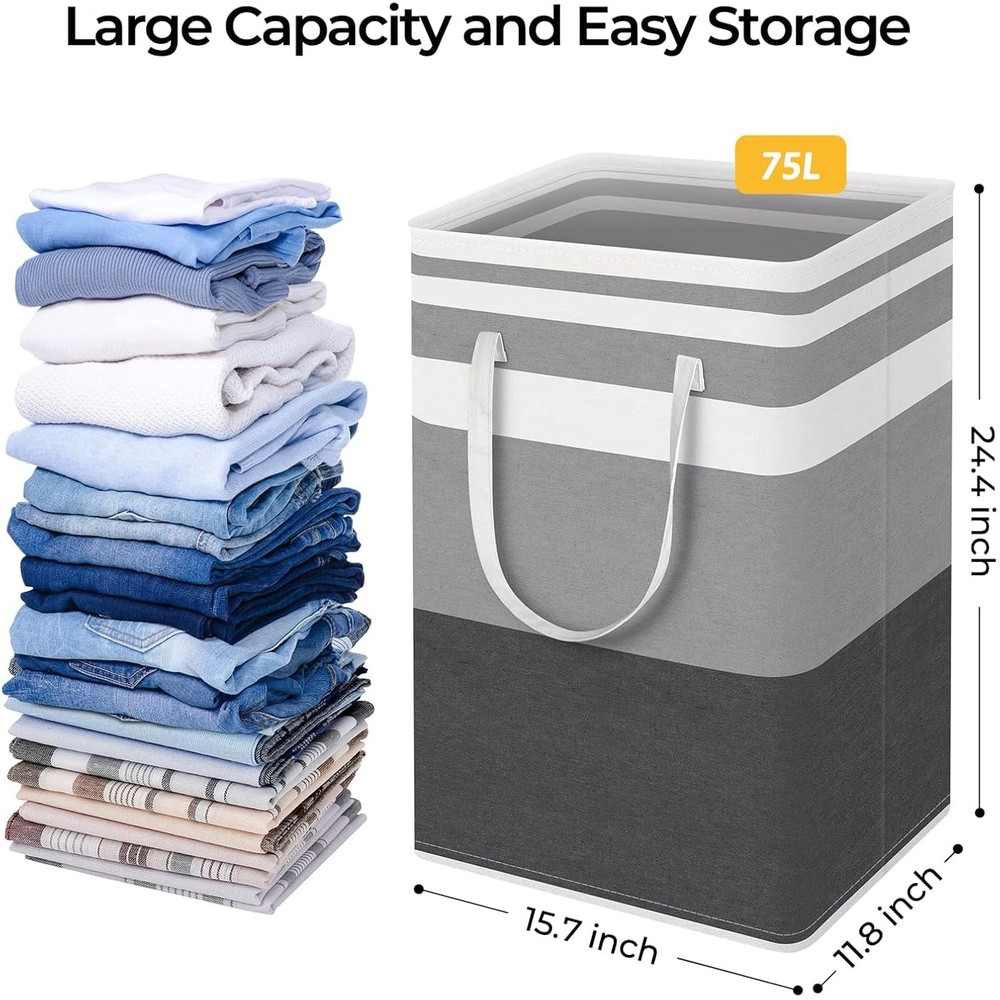 2 PCS Large Capacity Waterproof Freestanding Laundry Basket Foldable Set