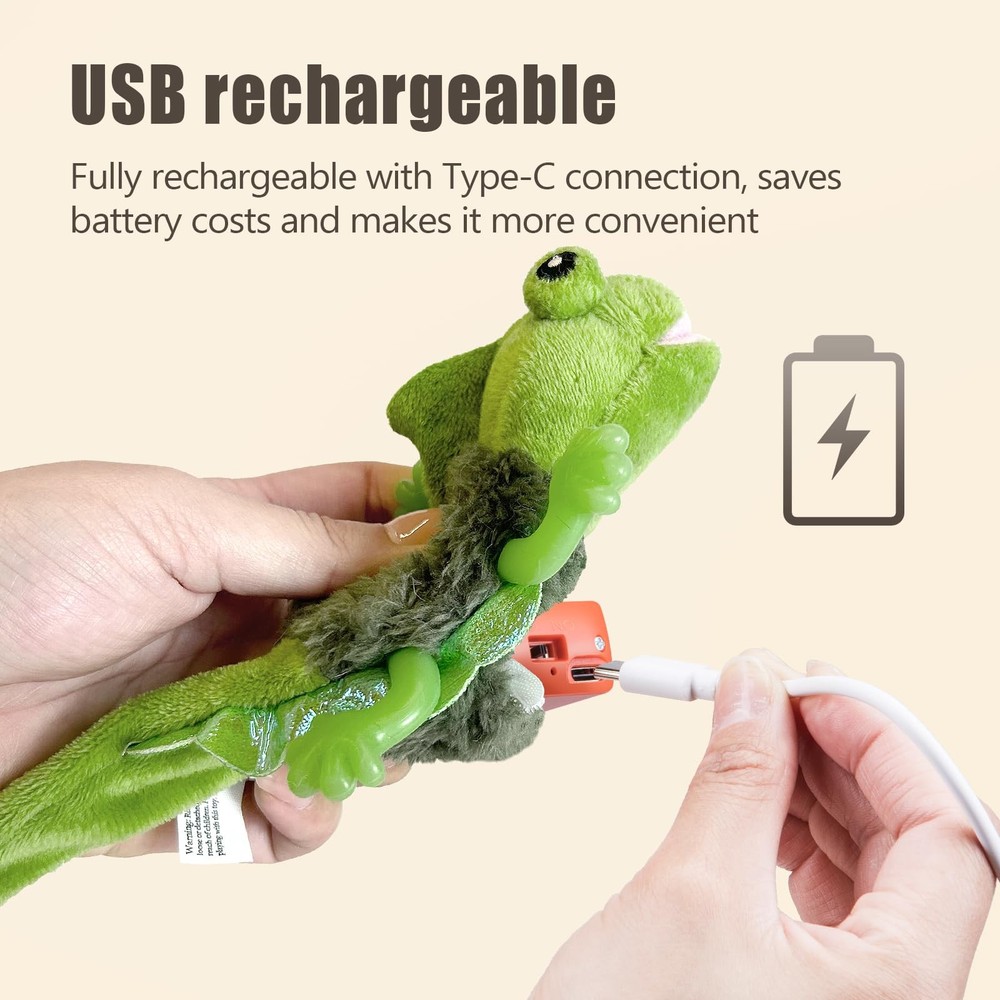 Cat Toy Flapping Chirping Lizard Interactive Catnip Rechargeable Toy