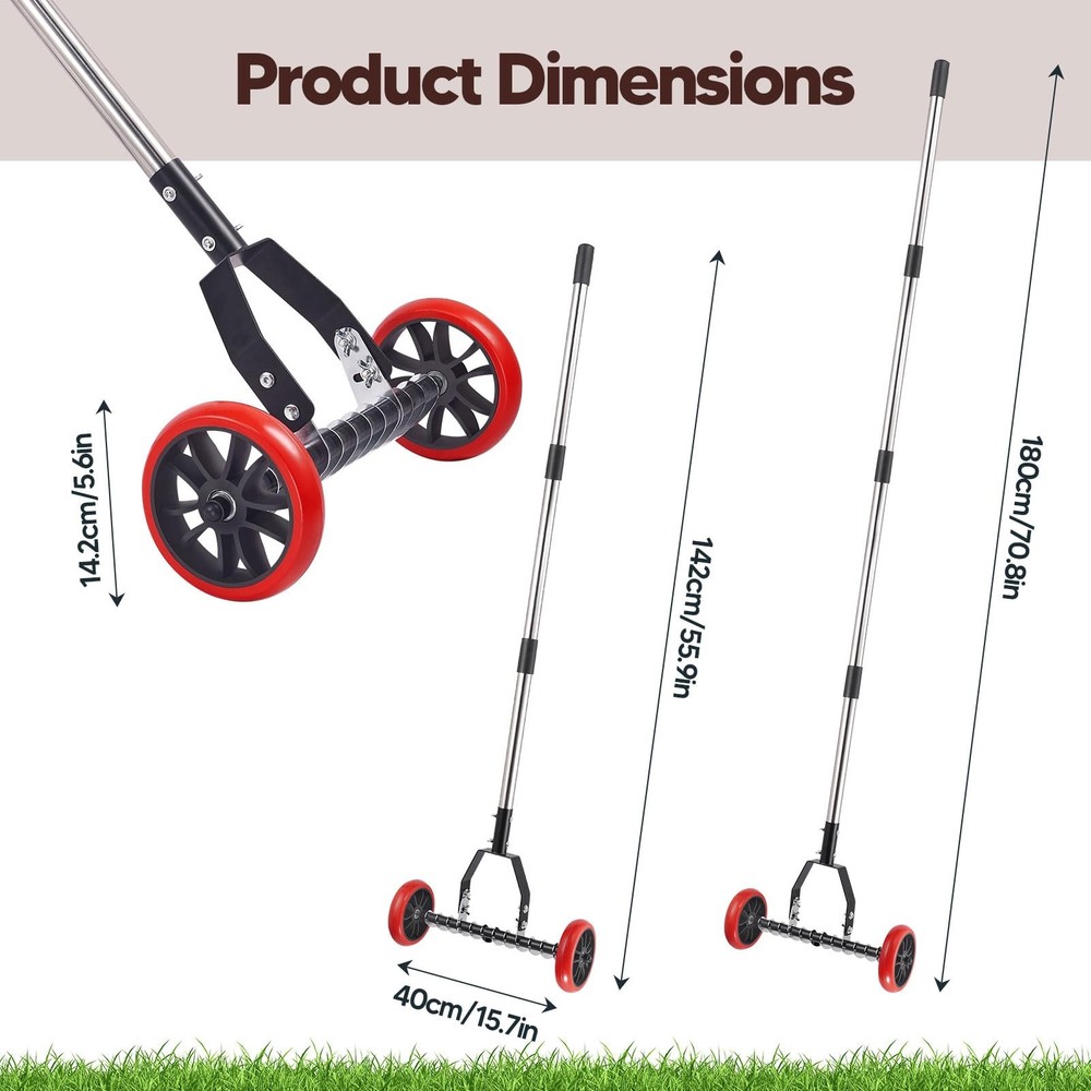 Lawn Thatch Rake with Wheels, Dethatching Roller Rake for Lawn Care, Sturdy S...