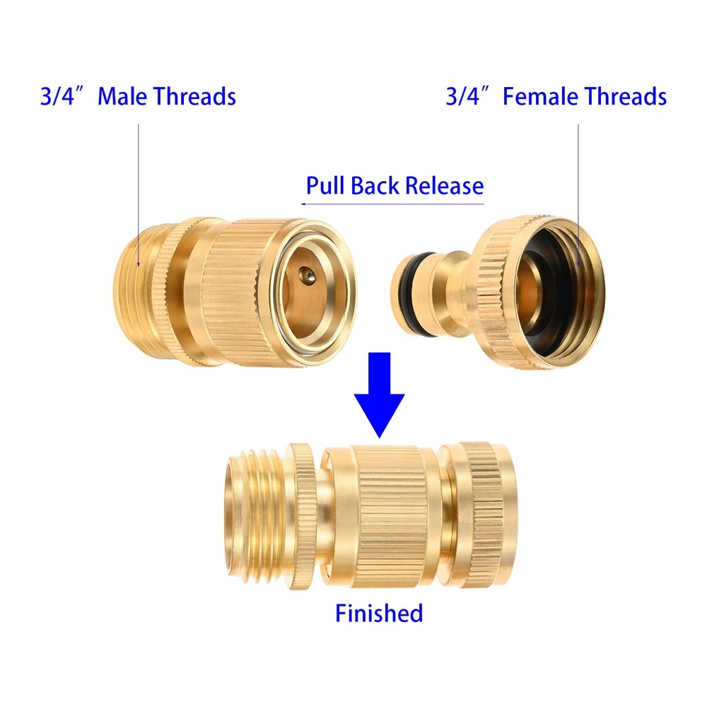 2Pack Garden Hose Quick Connector Solid Brass 3/4 inch GHT Quick Connect Release