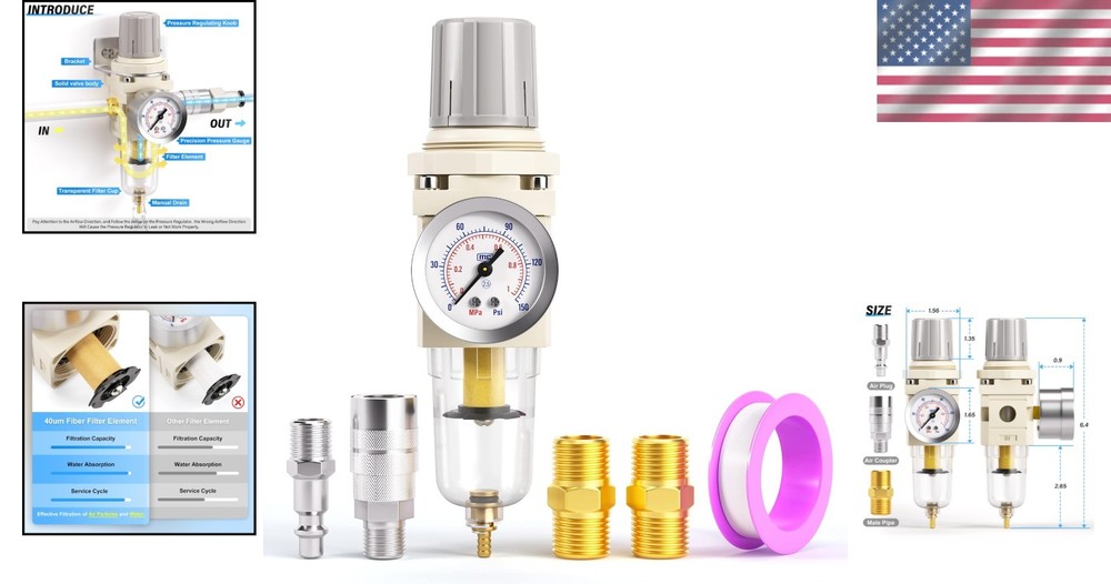 Lightweight 1/4 Inch NPT Air Filter Regulator Combo for Optimal Tool Performance