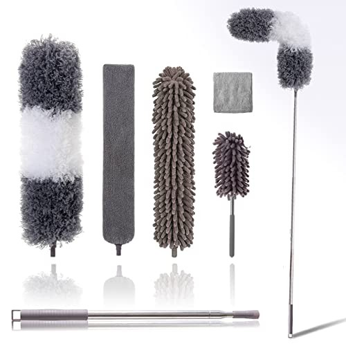 Microfiber Duster Kit for High Ceiling Microfiber Duster 6 Kit Grey & White