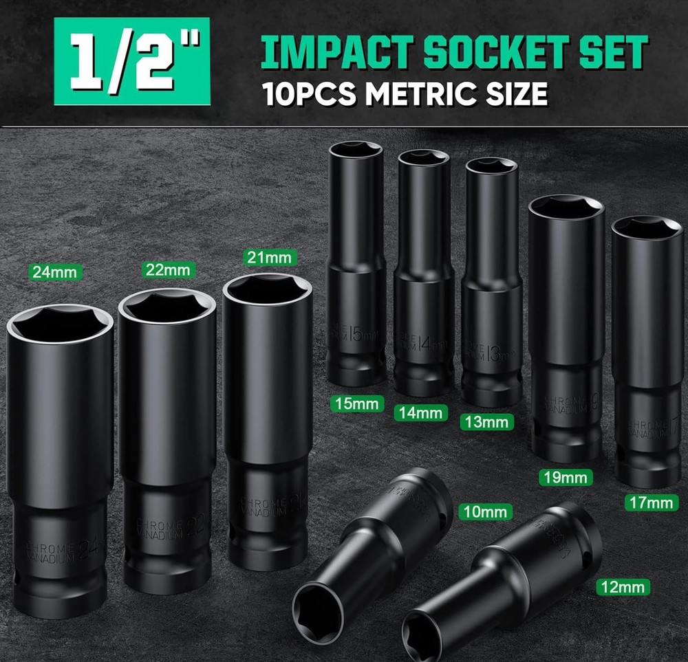 ACEBON Deep Impact Socket Set 1/2 Inch, 10Pcs Drive Master Deep Impact Socket...