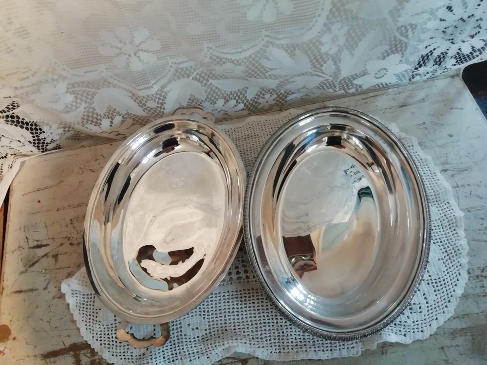 Antique Silver Plated Lidded Oval Entree Serving Dish Tureen