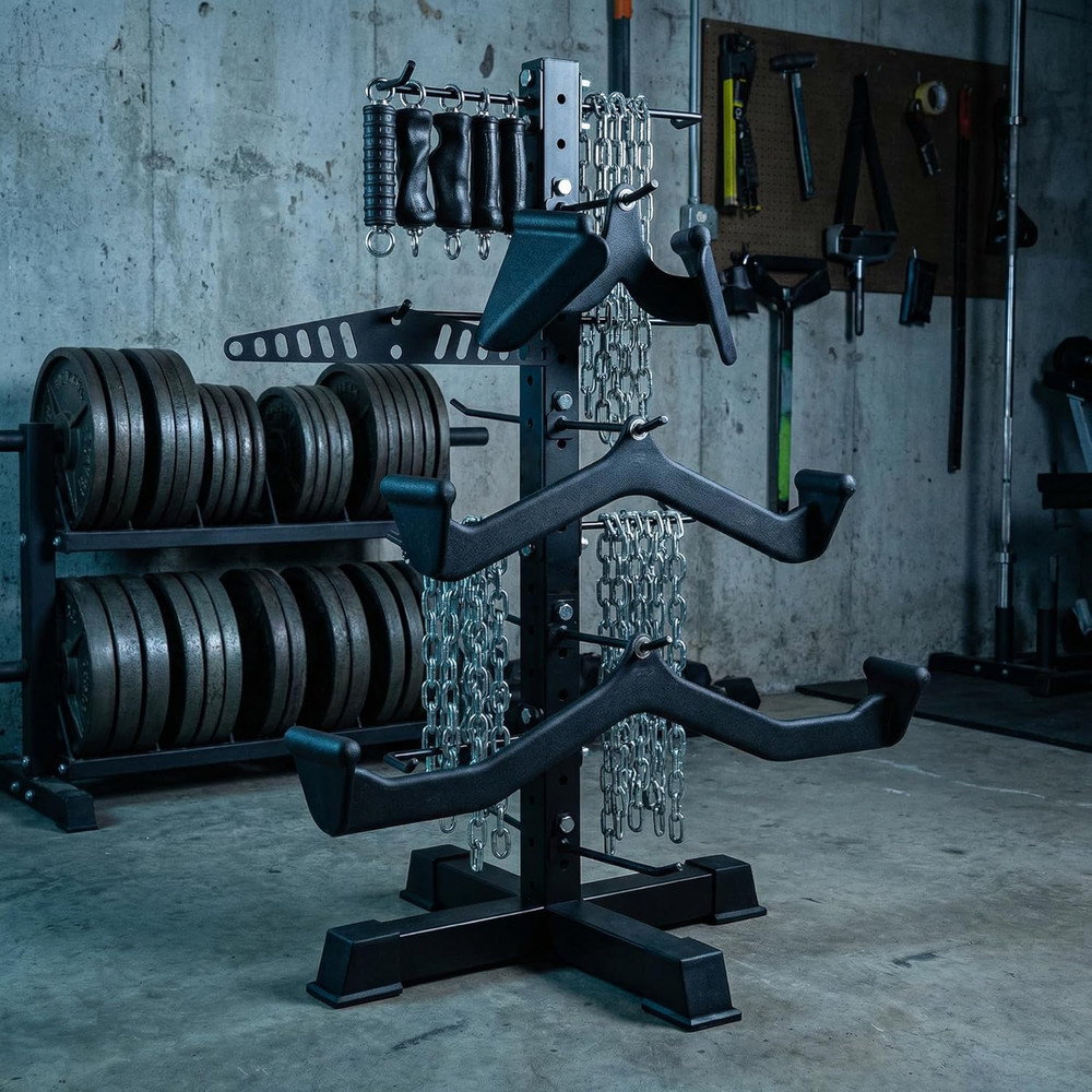 Cable Attachments Rack for Gym Accessories, Lat Pull down Bar Organizer with Hoo