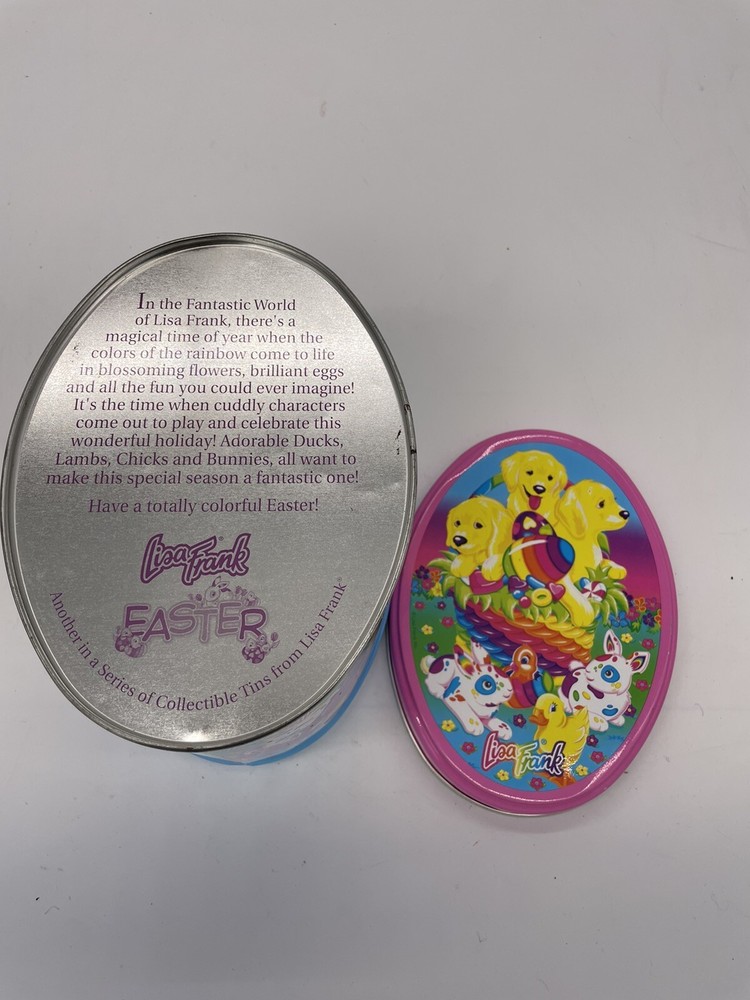 Nice old Lisa Frank Easter tin Box .