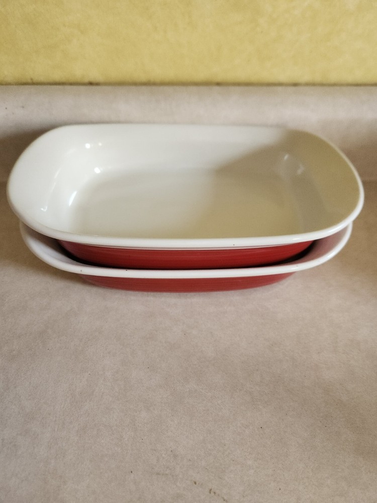 2 Corning Ware Etch Rectangular Red & White Bakers
