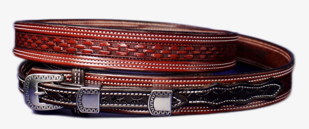 Mens Leather Belts Custom Handmade RANGER BELT 2 widths double stitched