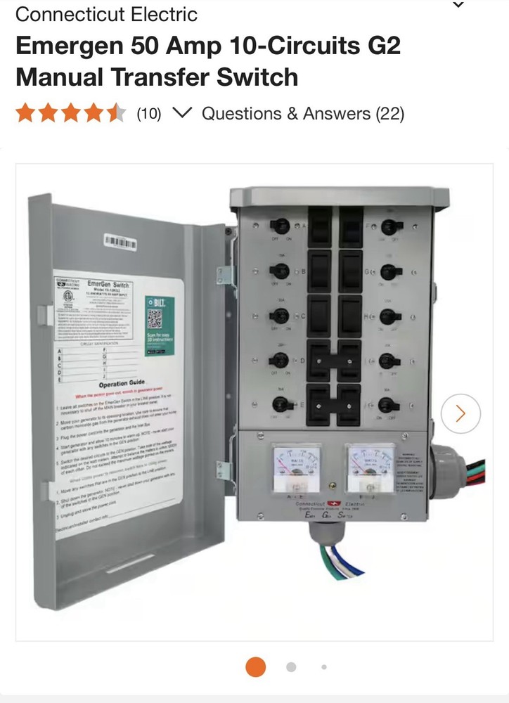 Emergen 50 Amp 10-Circuits G2 Manual Transfer Switch