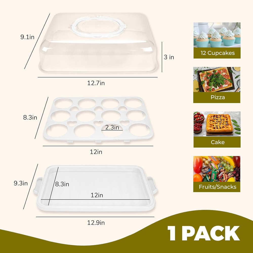 Cupcake Containers with Lid Rectangular Cake Carrier 3-In-1 Multipurpose Cupcake