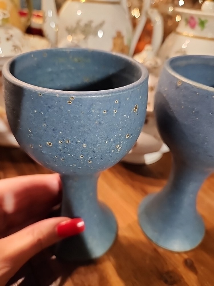 Studio Art Pottery Blue Glazed Tea Light Holders