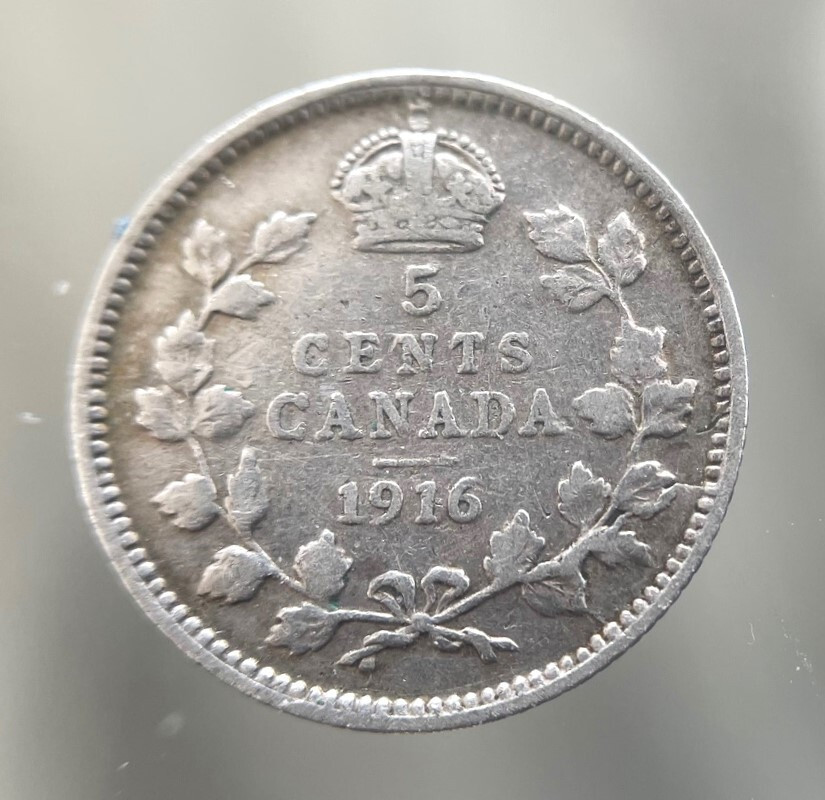 1916, Canada, 5 Cent Coin, 92.5% Silver, Very Nice Condition