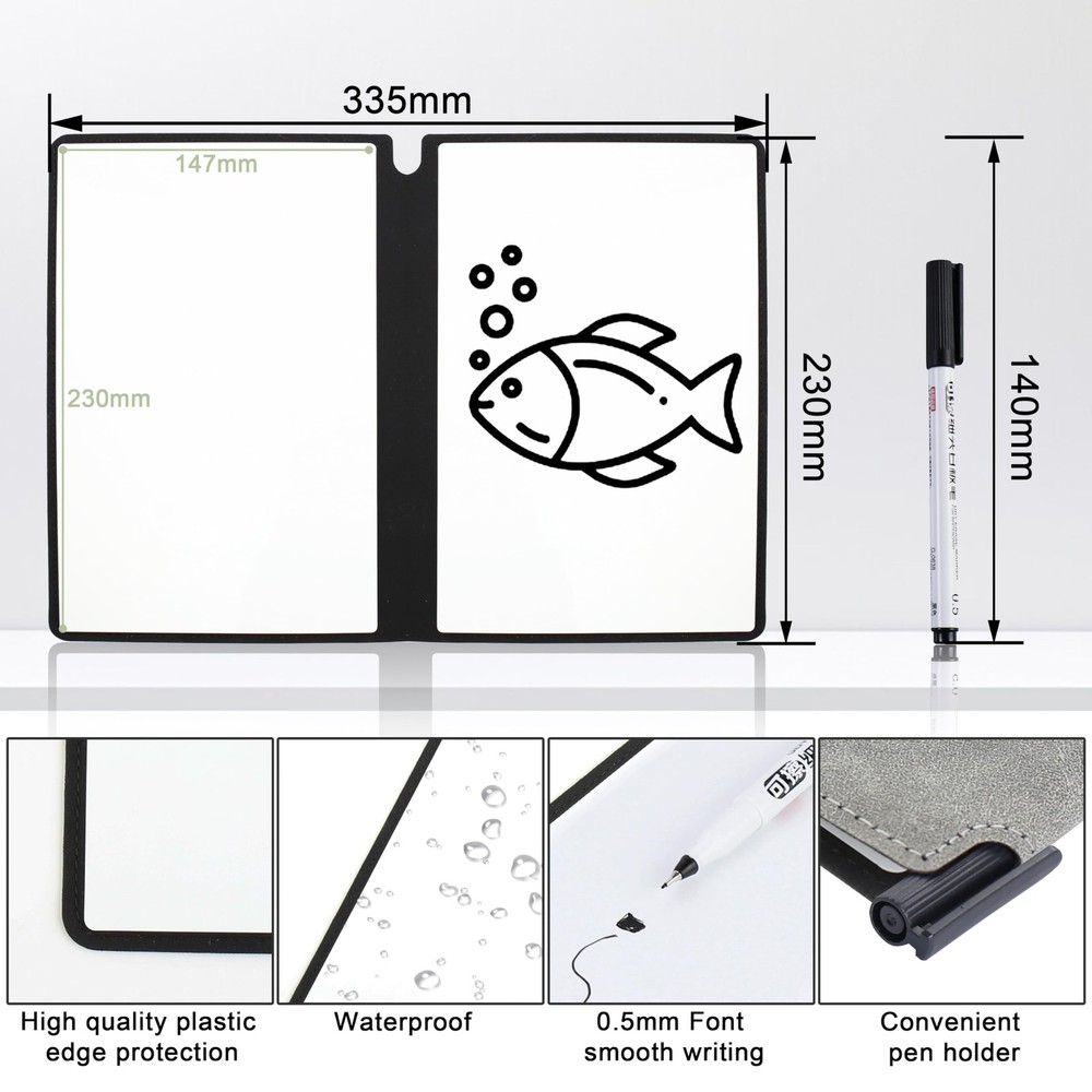 OCHYIT Whiteboard Notebook, Portable Dry Erase A5, whiteboard notebook grey