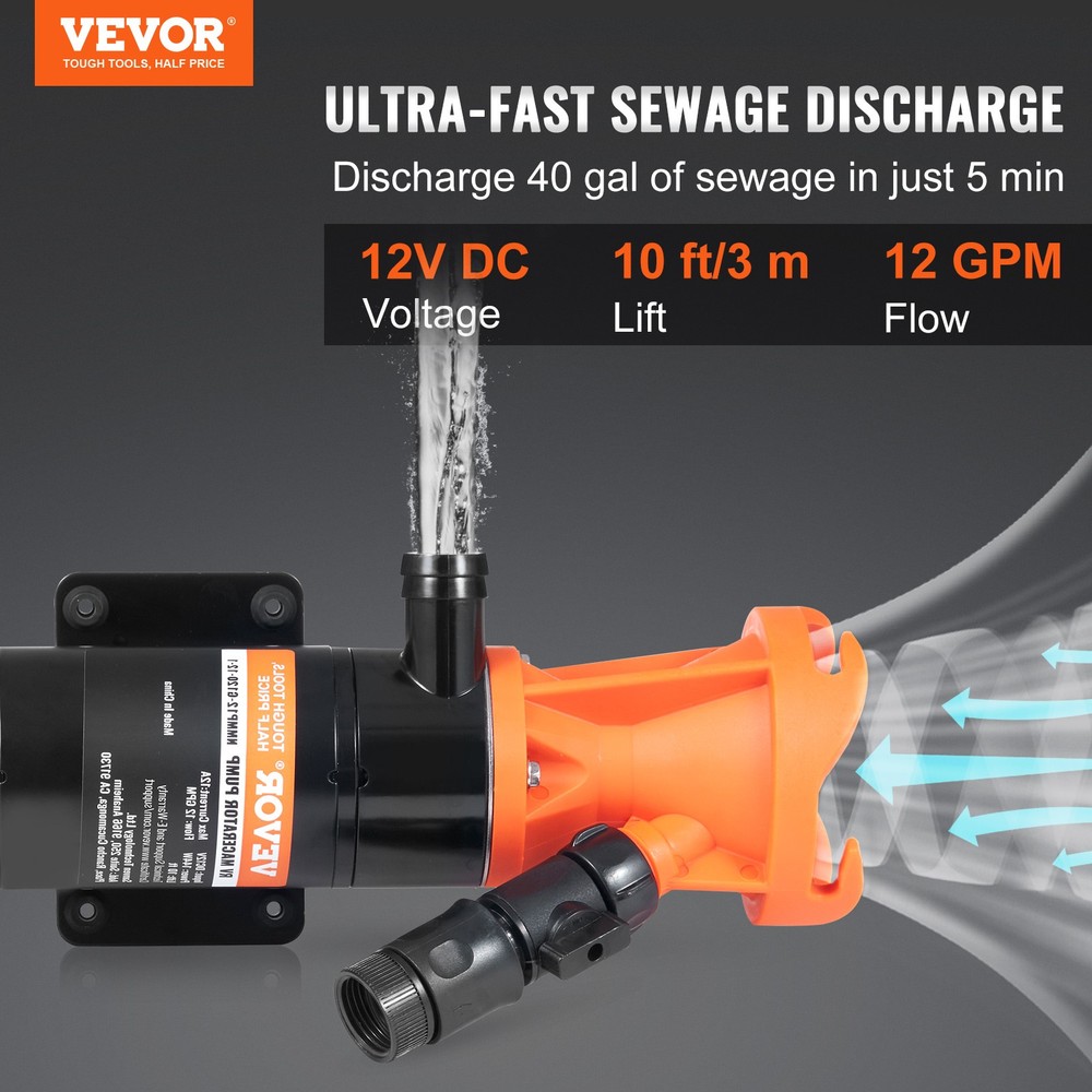 VEVOR 12V RV Portable Macerator Pump 12 GMP Quick Release RV Waste Sewage Pump