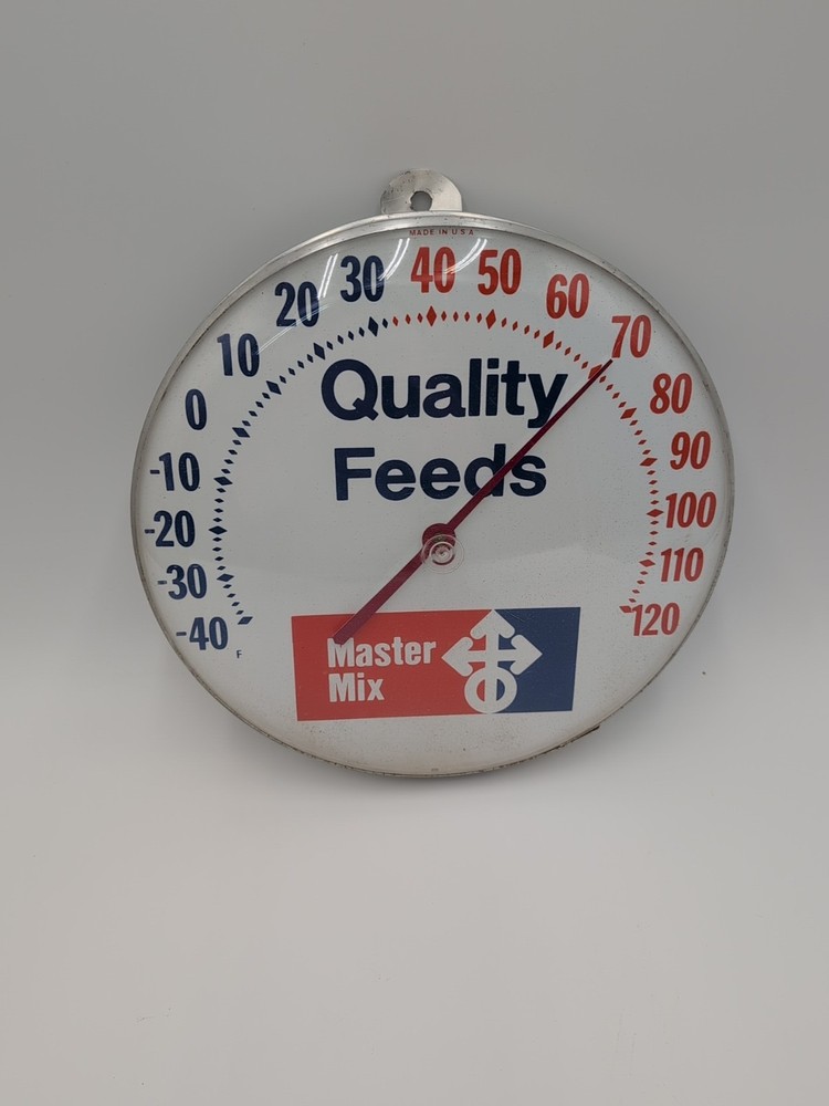 Quality Feeds Master Mix 12" Round Advertising Thermometer