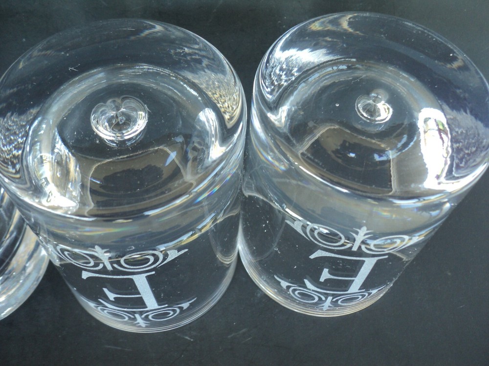 4 -Old Fashioned Low Ball "E Etched" Glasses ~ Monogrammed 10 oz. in box