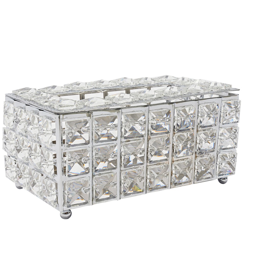 Crystal Rectangle Tissue Box Napkin Holder Rhinestone Tissue Storage Case W/ Lid