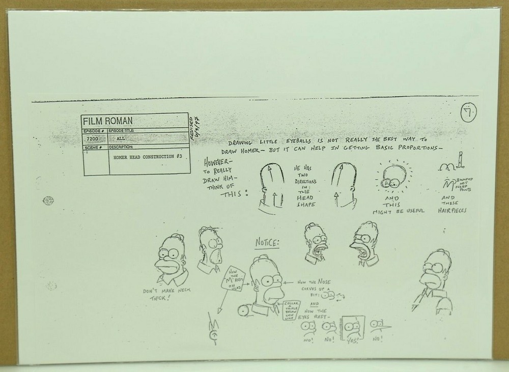 SIMPSONS Animated Production Copy HOMER Head Construction #3 (32-21)