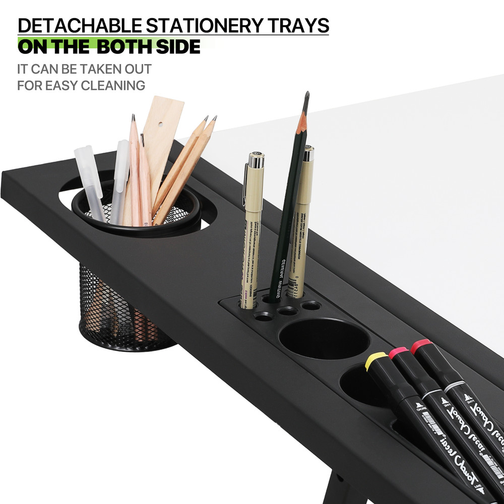 61" Drawing Drafting Table Adjustable Wooden Tabletop Craft Work Station w/Stool