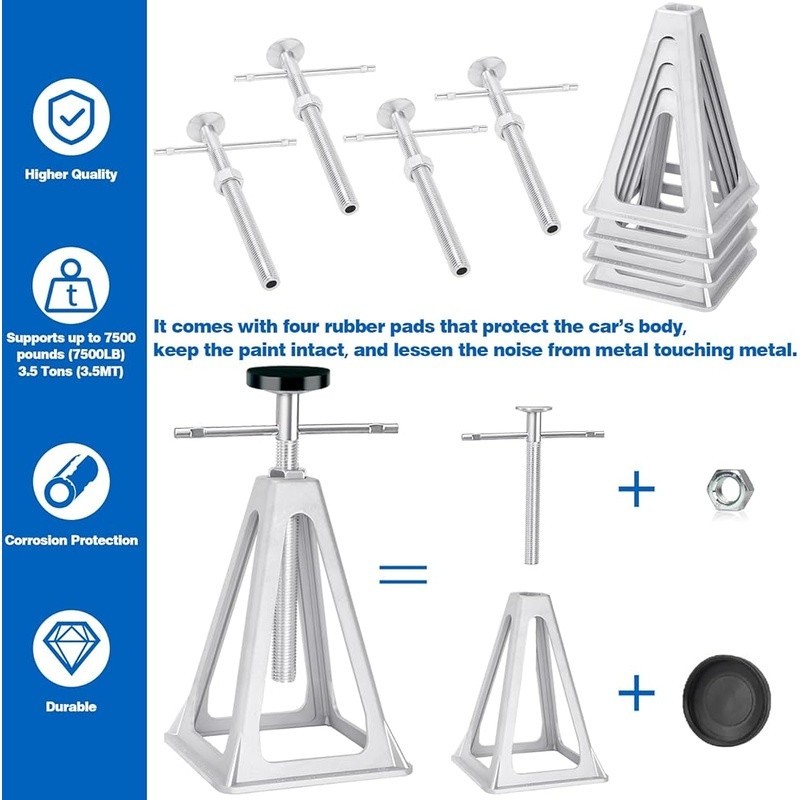 RV Stabilizer Jacks 7500 lbs Capacity Adjustable Height Tool-Free Setup 4-Pack