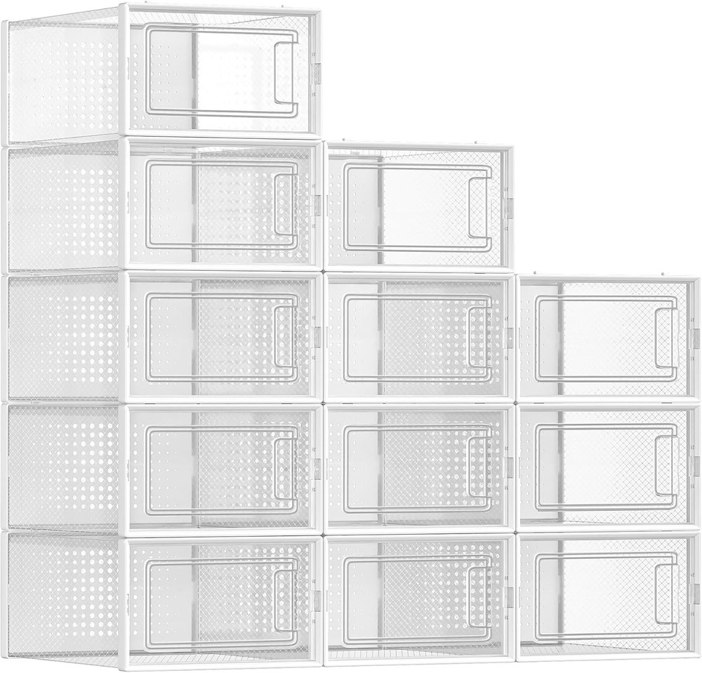 Shoe Boxes Pack of 12 Shoe Storage Organizers Stackable Clear Plastic Boxes