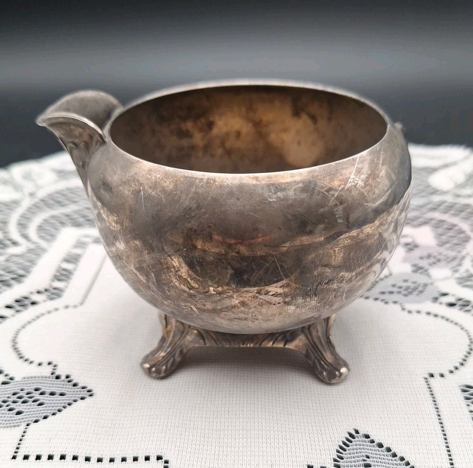 Vtg Silverplated Creamer Bowl Silver On Copper "Milk Jug" Design Missing Handle