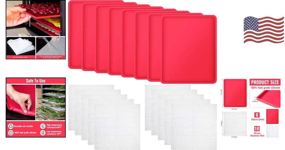 18-Piece Silicone Dehydrator Kit: Nonstick Mats & Mesh Sheets for Healthy Snacks