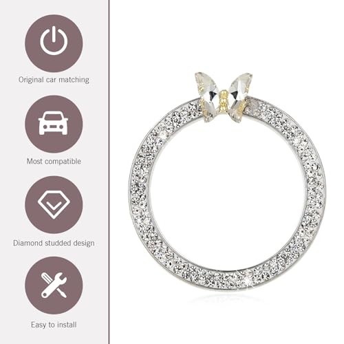 Car Engine Start Stop Decorative Ring, Bling Butterfly Diamond Start 1 PC White