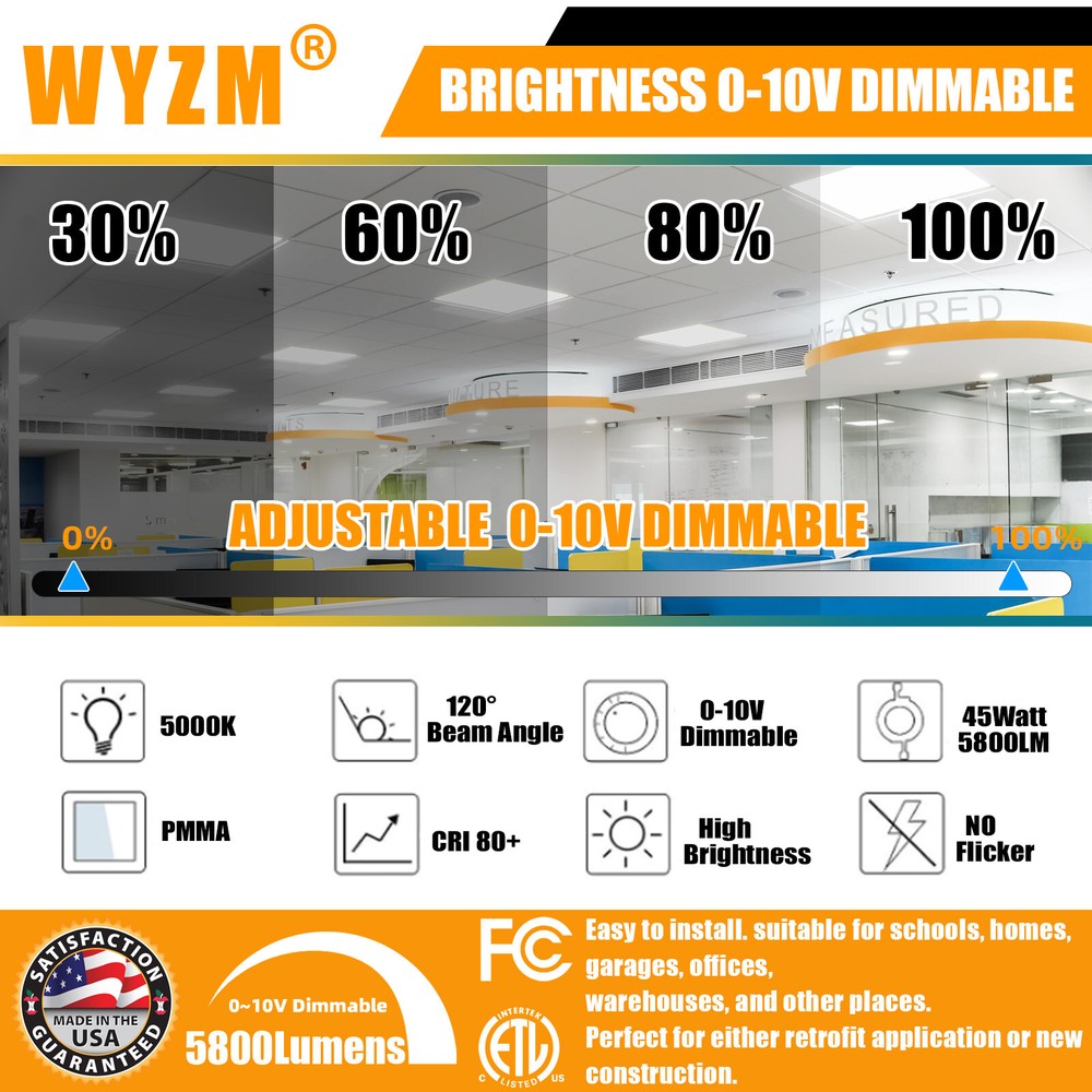 2Pack 2x2FT 45W LED Flat Panel Light,0-10V Dimmable,Drop Ceiling Lights,100-277V