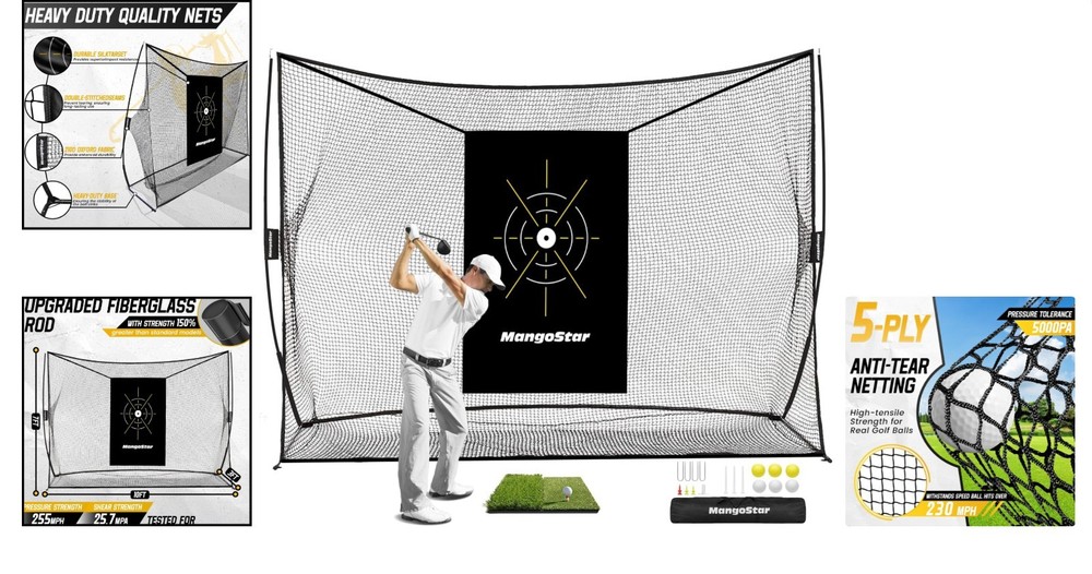 Complete Golf Hitting Kit: 10x7ft Net, Mat, Tees & Balls for Ultimate Practice