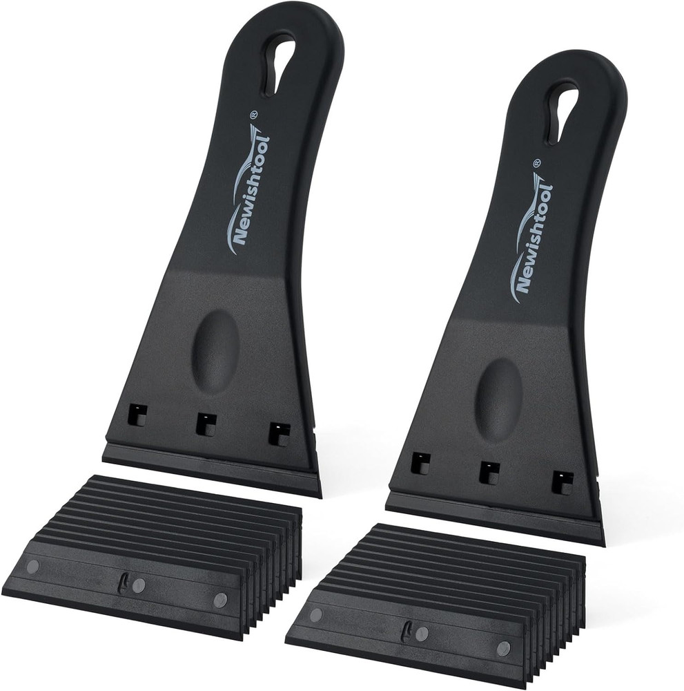 Plastic Razor Blade Scraper with 3 Inch Big Blade, 2 Pack Plastic Blade Scraper